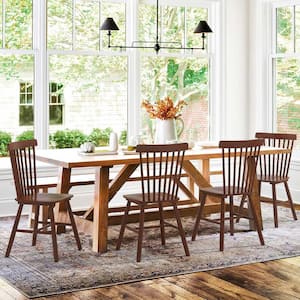 Windsor Classic Walnut Solid Wood Dining Chairs with Curving Spindle Back for Kitchen and Dining Room (Set of 4)
