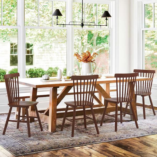 LUE BONA Windsor Classic Walnut Solid Wood Dining Chairs with Curving Spindle Back for Kitchen and Dining Room Set of 4 2DPTHD23WS 3 The Home Depot