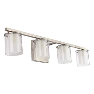 25.8 in. 4 Light Brushed Nickel Vanity Light with Milky Glass shde