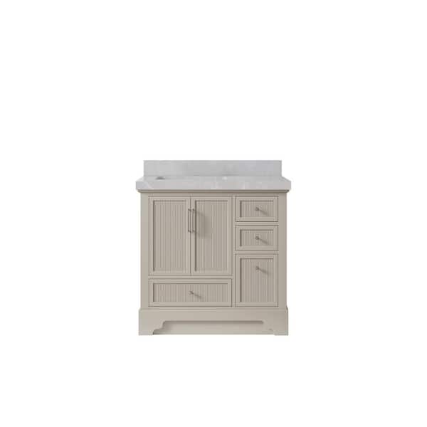 Willow Collections Alys 36 in. W x 22 in. D x 36 in. H Left Offset Sink Bath Vanity in Fine Grain with 2" Pearl Gray