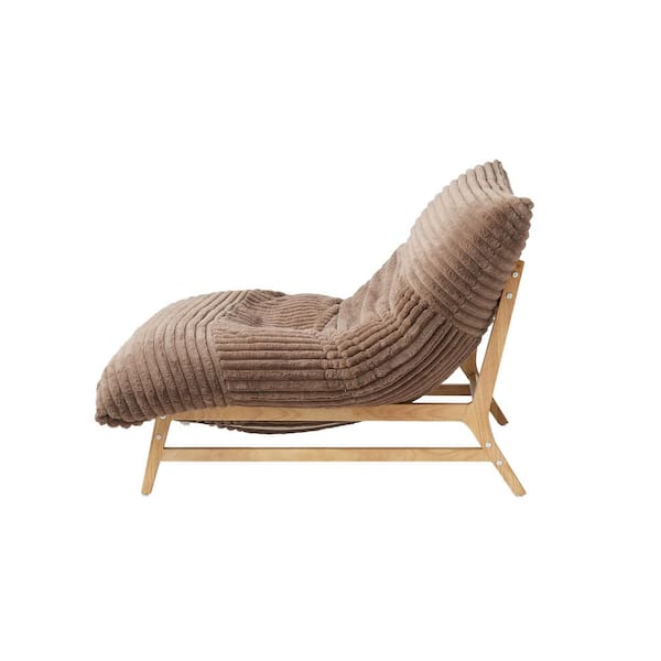 Brown Rabbit Hair Plush Fabric Armless Solid Wood Accent Recliner Chair With Bean Cushion