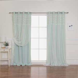 Mint Floral Lace Grommet Overlay Blackout Curtain - 52 in. W x 84 in. L (Set of 2)