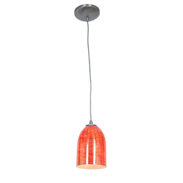 Access Lighting Bordeaux 1-Light Brushed Steel Metal Pendant with Wicker Red Glass Shade