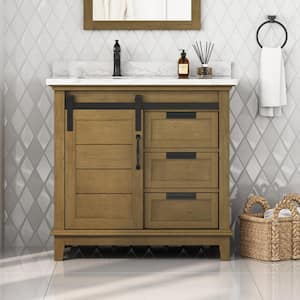 Edenderry 36 in. W x 22 in. D x 34 in. H Single Sink Vanity in Almond Latte with White Engineered Marble Top and Outlet