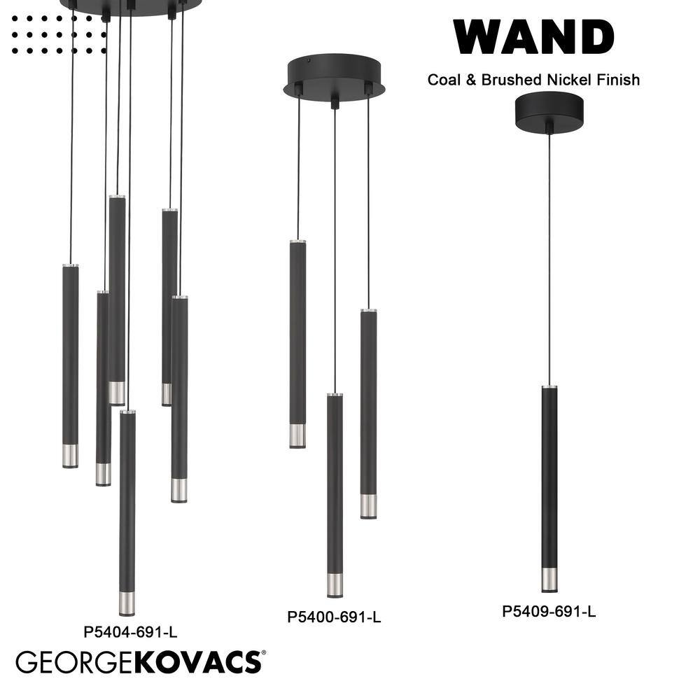 Coal and Brushed Nickel 6-Light LED Pendant with Clear Acrylic Shade