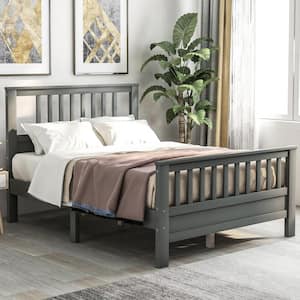 Grey Easy Assembly Full Wood Platform Bed, Wood Platform Bed Frame with Headboard and Footboard
