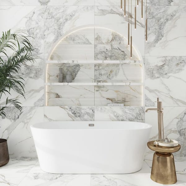 Pinnacle 12 in. x 48 in. Matte Cool White with Subtle Gray Porcelain Wall and Floor Tile (11.63 sq. ft./case) (3 Pack)