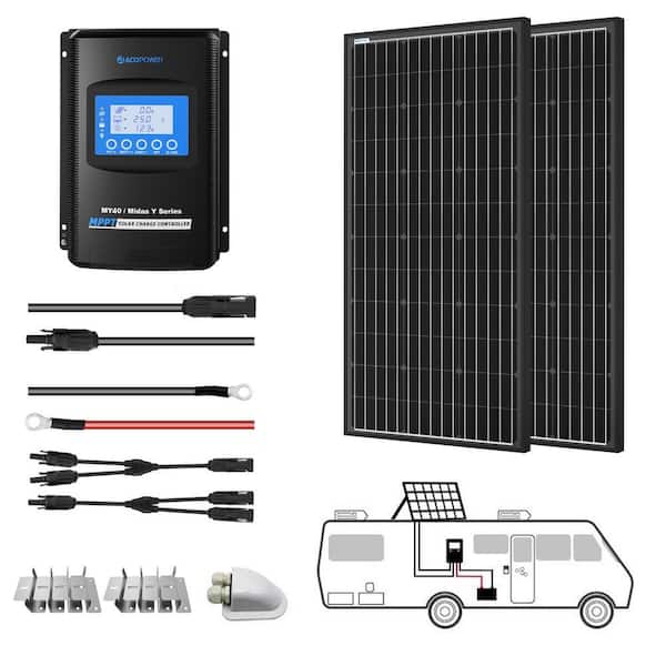 600-Watt Black Monocrystalline OffGrid Solar Power Kit, 3 x 200-Watt Solar Panel with 40 Amp MPPT Charge Controller