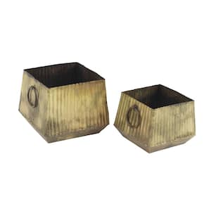 Industrial 9 in. and 12 in. Square Corrugated Iron Planters (Set of 2)