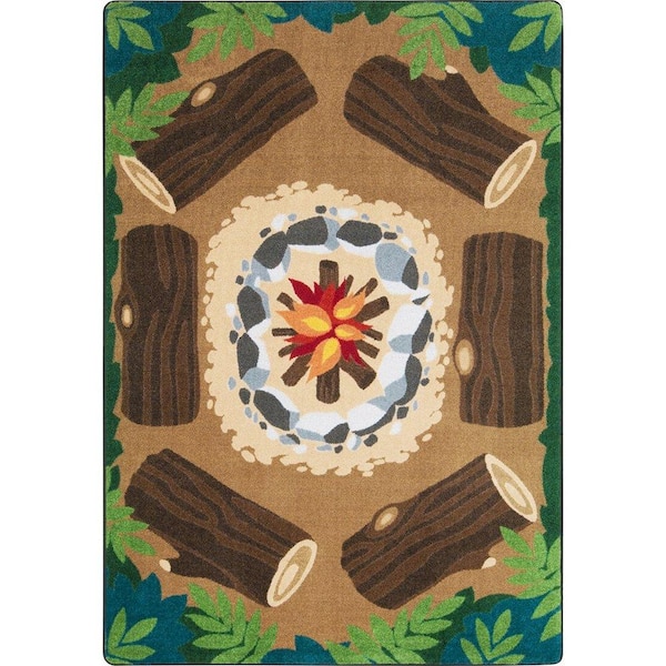 Joy Carpets Kid Essentials Campfire Fun 5'4" x 7'8" Area Rug in Color Multi