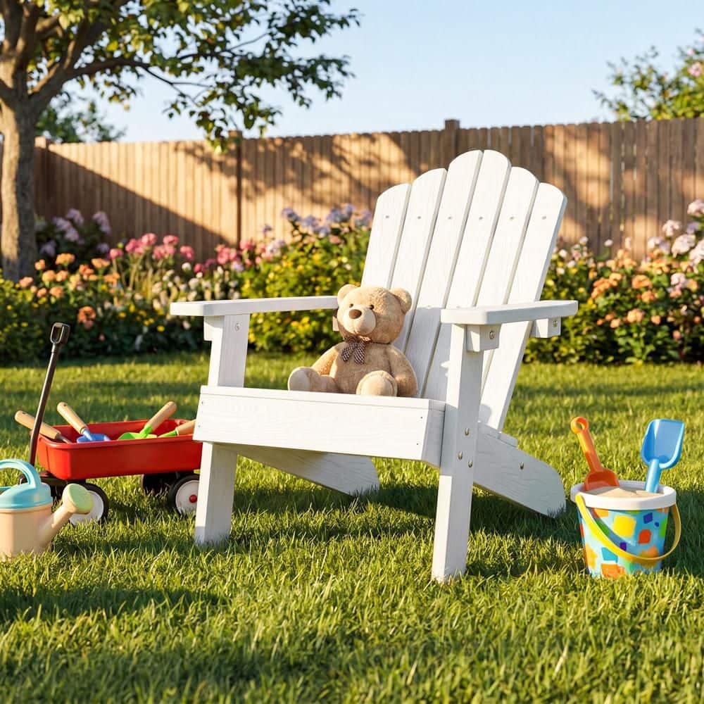 White Plastic Kids Adirondack Chair, All-weather Outdoor Chair for Kids with Tilted High Backrest price history on PriceWatchPro