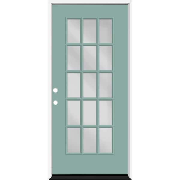 Reliant 36 in. x 80 in. Full Lite 15L SDL Clear Glass RHIS Quarry Finish Fiberglass Prehung Front Door 6-9/16 Jamb