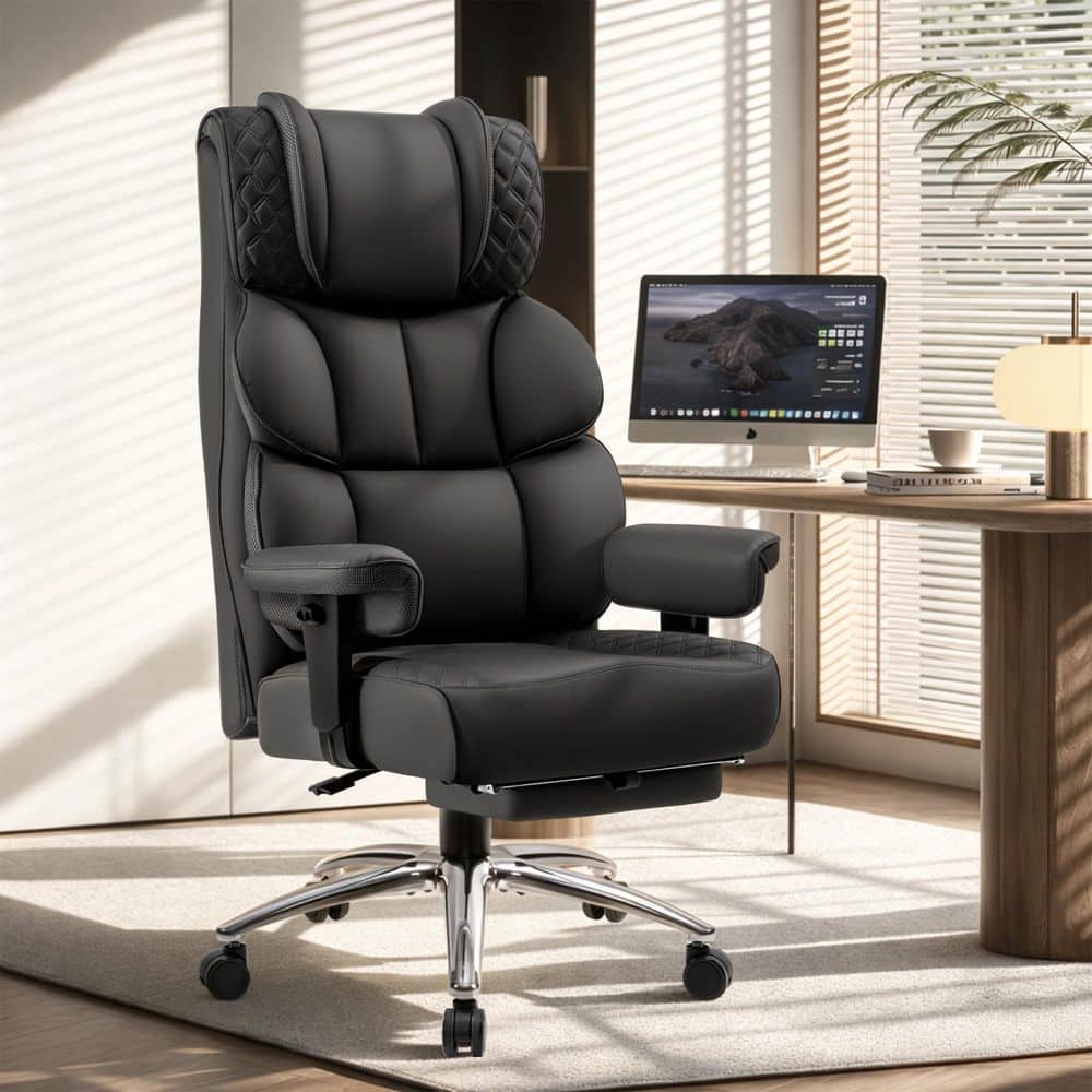 KERDOM PU Leather Cushioned Ergonomic Office Chair in Black with ...