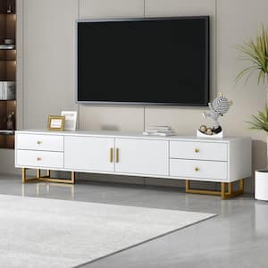 Modern Wave Groove Pattern White TV Stand Fits TVs up to 65 to 75 in. with Storage Drawers and Cabinet