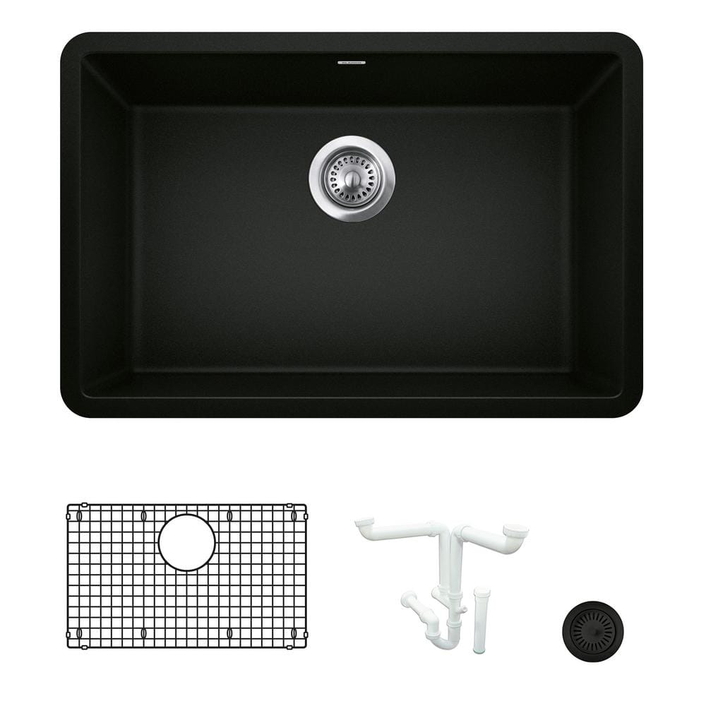 Precis 26.81 in. Undermount Single Bowl Coal Black Granite Composite Kitche