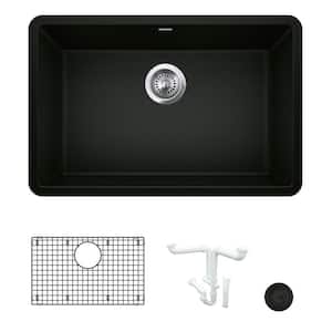 Precis 26.81 in. Undermount Single Bowl Coal Black Granite Composite Kitchen Sink Kit with Accessories
