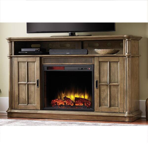 Home Decorators Collection Jamerson Manor 60 in. Media Console Infrared Electric Fireplace in Driftwood