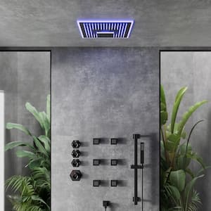 17-Spray 16 in. Dual Shower Heads Ceiling Mount Fixed and Handheld Shower Head with LED and Music in Matte Black