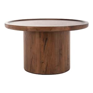 Devin 28 in. Dark Brown Round Wood Top Coffee Table with Pedestal Base