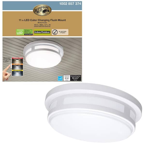Hampton Bay 11 In 1 Light Round White Led Indoor Outdoor Flush Mount Porch Ceiling 830 Lumens 3 Color Temp Changes Wet Rated 54471101 The Home Depot - Led Round Outdoor Ceiling Light