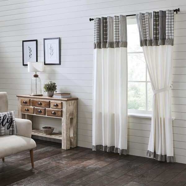 Sawyer Mill Black 40 in W x 84 in L Attached Valance Light Filtering Rod Pocket Window Panel Black White Pair