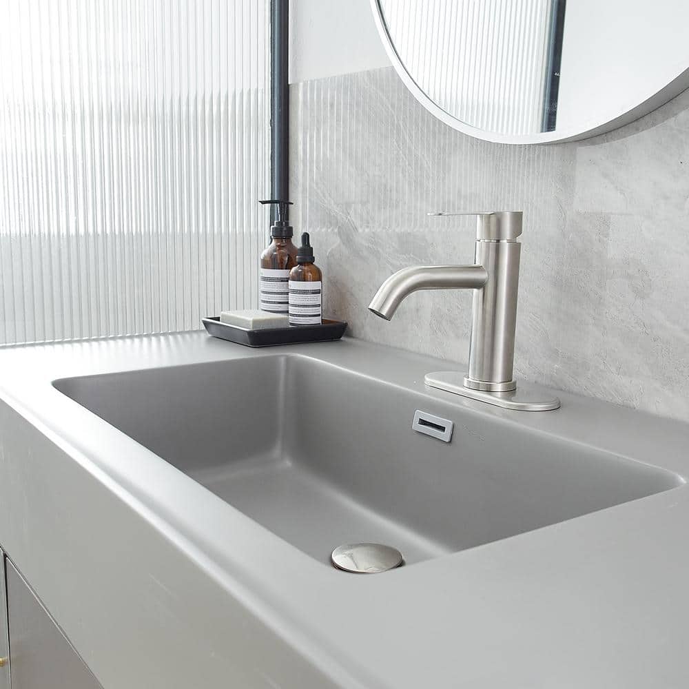 Brushed Nickel Single-Handle Bathroom Faucet with Deck Plate