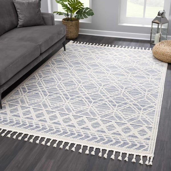 Magnolia Light Blue Navy Medium Gray 5 ft. x 7 ft. Area Rug