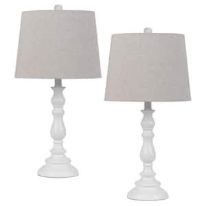 Chester 23.5 in. White Resin Table Lamp Set with Shade and Matching Finial (Set of 2)