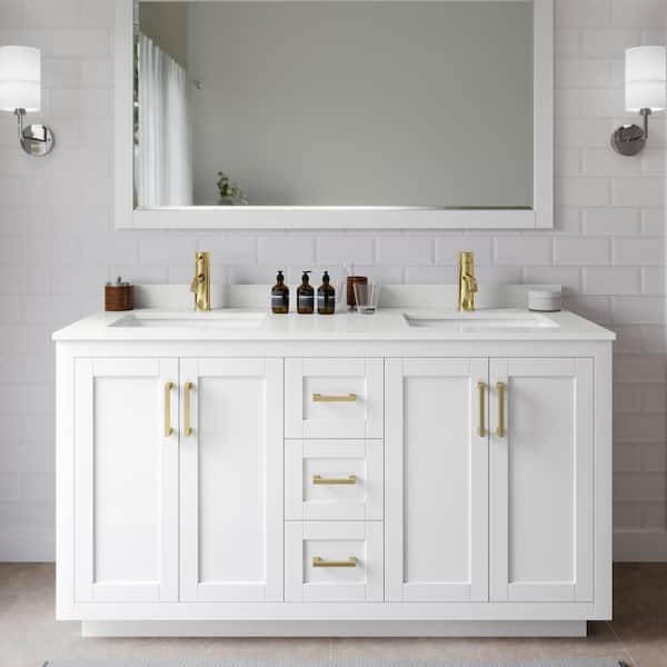 Wyndham Collection Miranda 60 in. W x 22 in. D x 33.75 in. H Double Bath Vanity in White with White Quartz Top and 58 in. Mirror