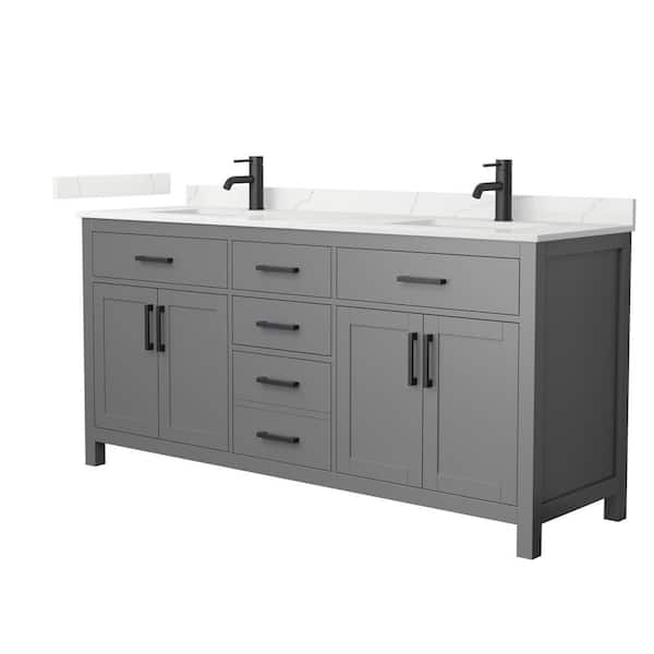 Wyndham Collection Beckett 72 in. Double Freestanding Dark Gray Bath Vanity with Giotto Quartz Top (Assembled)