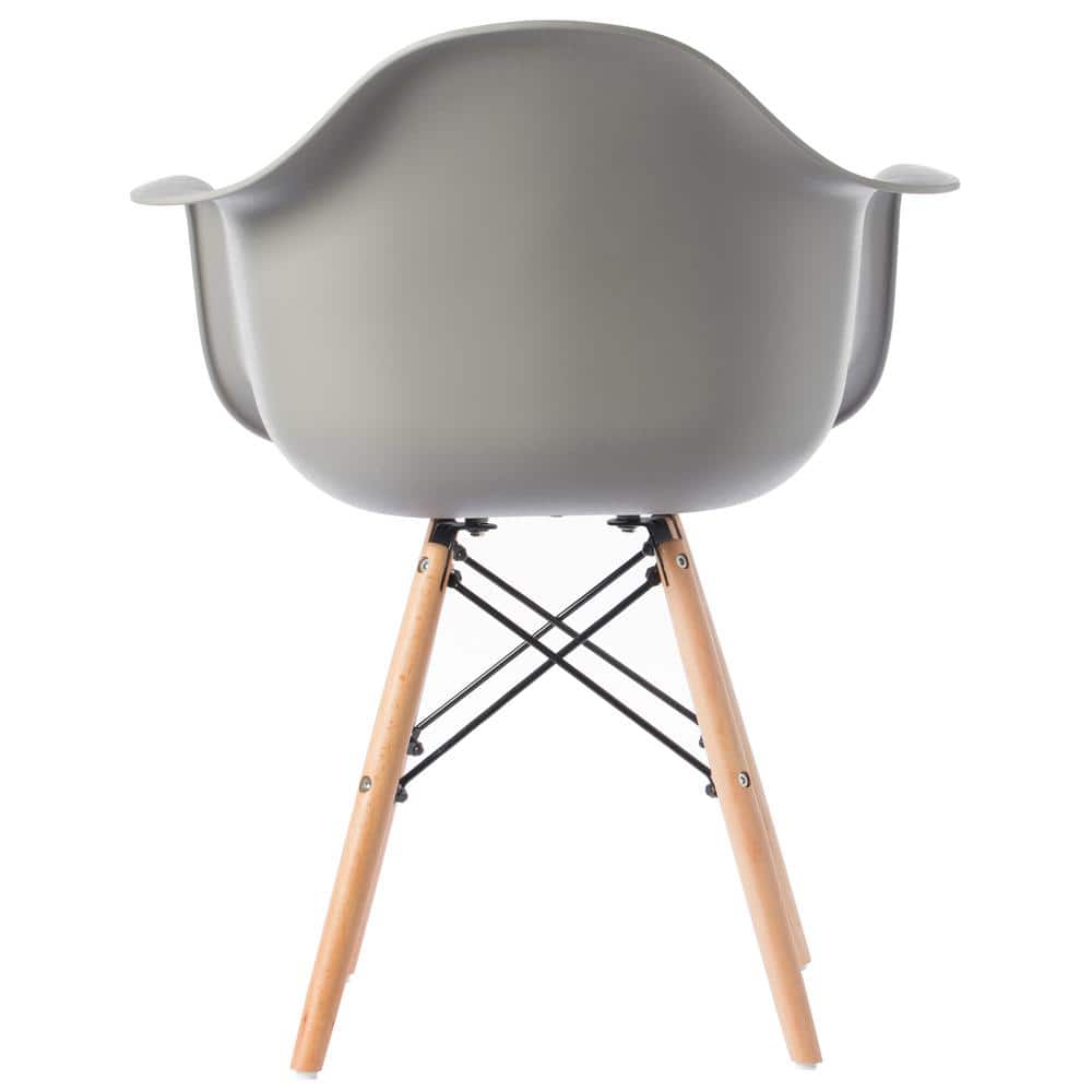 Gray Plastic Shell Dining Arm Chair with Wooden Legs