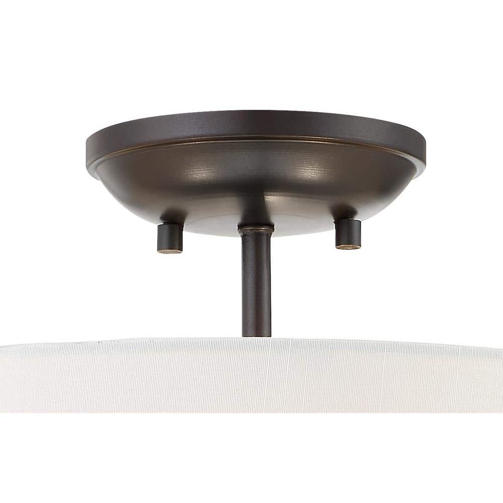 Lathan Bronze 16" Semi-Flush Drum Ceiling Light with White Linen Shade