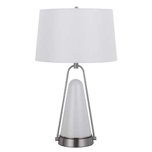 Birchmore 28 in. H Brushed Steel Metal Night Light Table Lamp for Bedside with Fabric Shade