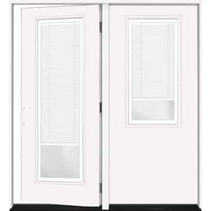 Legacy 60 in. x 80 in. RHOS 2/3 Clear Glass Micro-Blind White Primed Fiberglass Double Prehung Patio Door