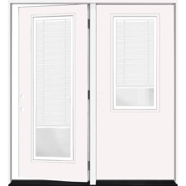 Legacy 60 in. x 80 in. Primed RHOS Center-Hinged Fiberglass 2/3 Tempered Glass Prehung Double Patio Door with Blinds