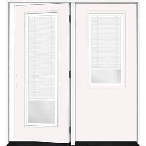 Legacy 64 in. x 80 in. RHIS 2/3 Clear Glass Micro-Blind White Primed Fiberglass Double Prehung Patio Door