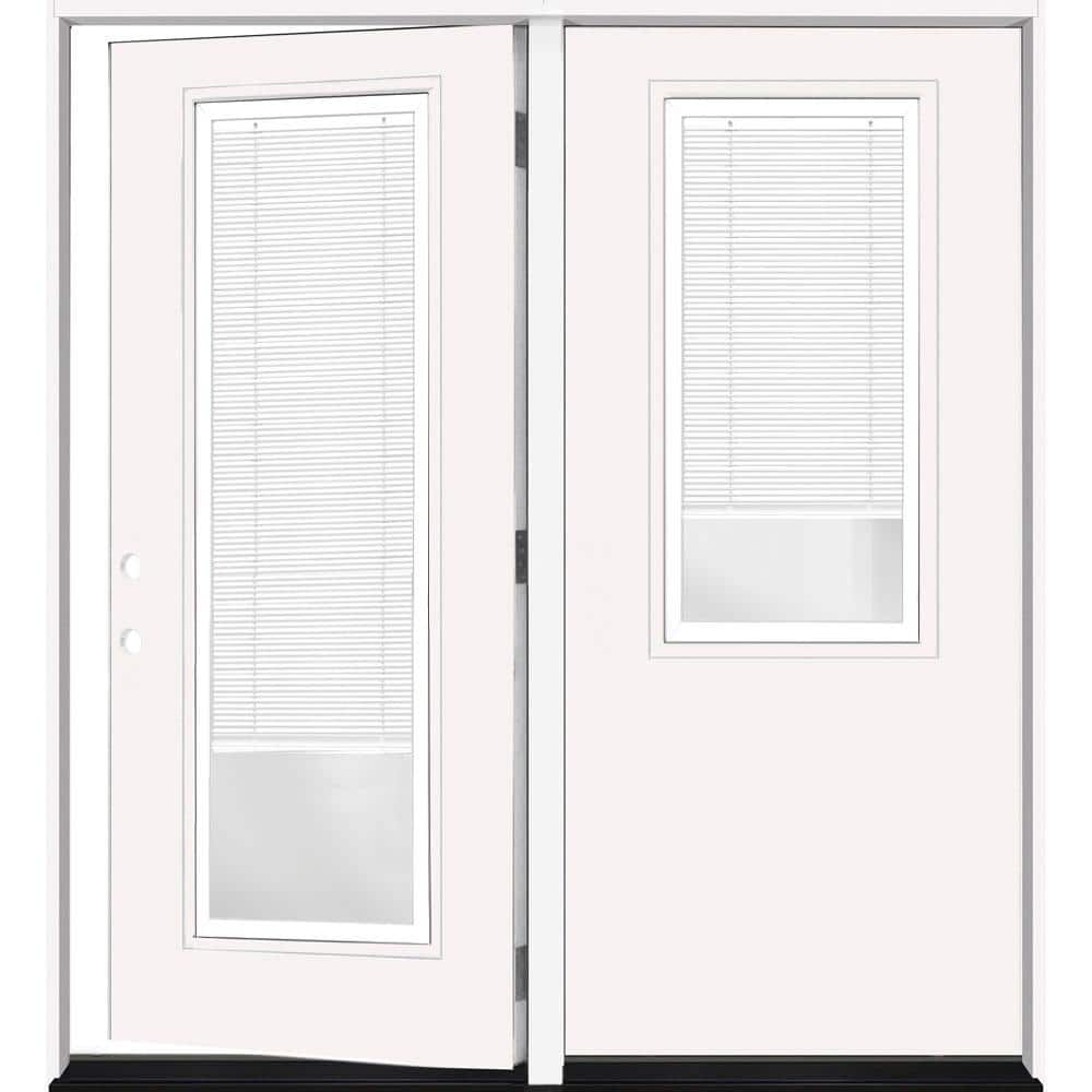 Steves & Sons Legacy 64 in. x 80 in. Primed RHOS Center-Hinged Fiberglass 2/3 Tempered Glass Prehung Double Patio Door with Blinds