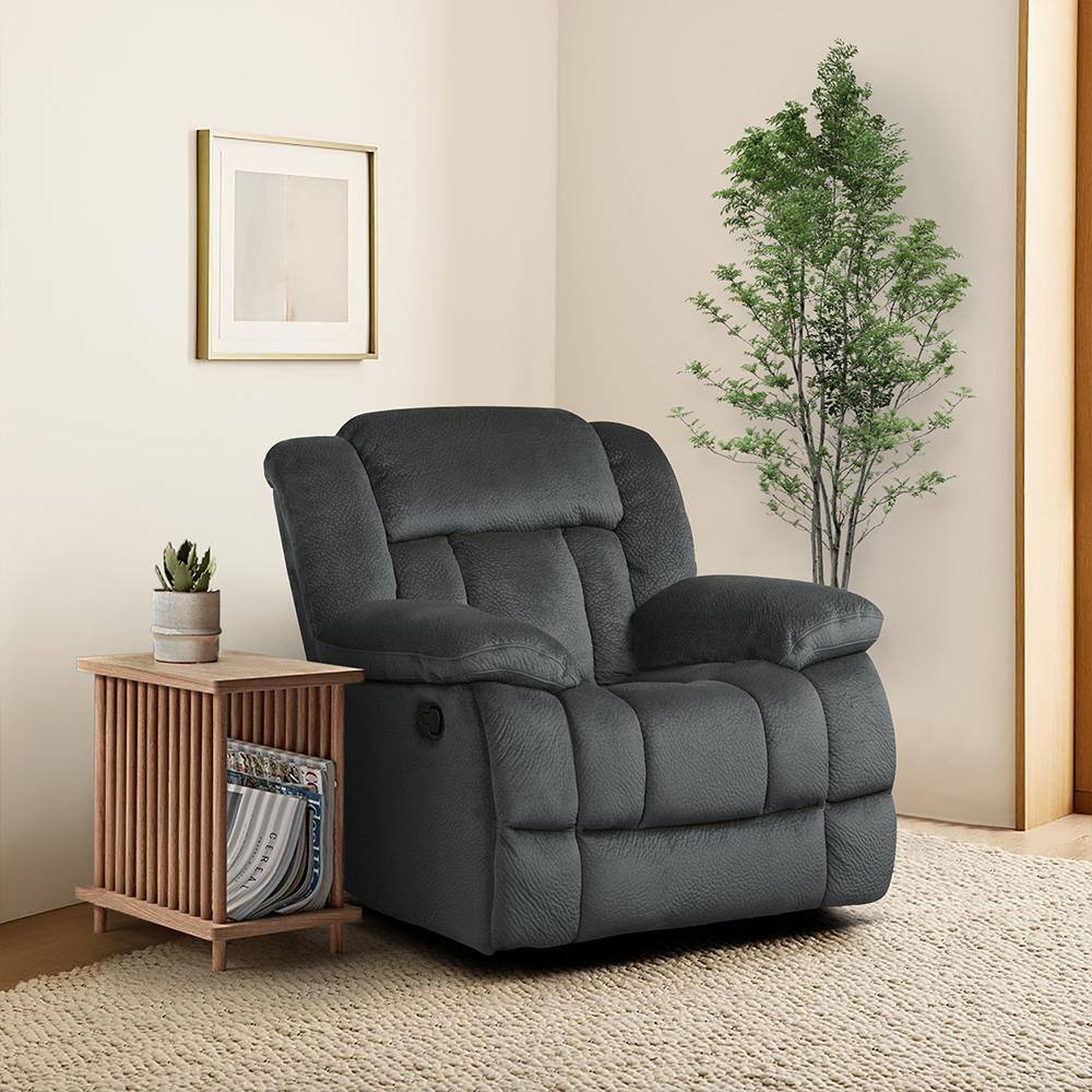 Charcoal Gray Microfiber Glider Recliner with Overstuffed Arms