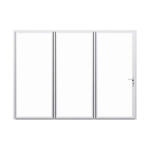 TEZA DOORS Teza 85 Series 120 in. x 80 in. Gloss White Right to Left Folding Aluminum Bi-Fold Patio Door
