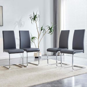 Modern Gray PU Leather Seat Dining Chairs Set of 4 for Kitchen, Living, Dining Room