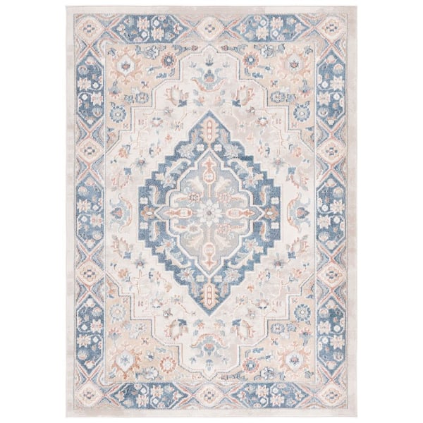Blair Ivory/Blue 8 ft. x 10 ft. Machine Washable Aztec Medallion Area Rug