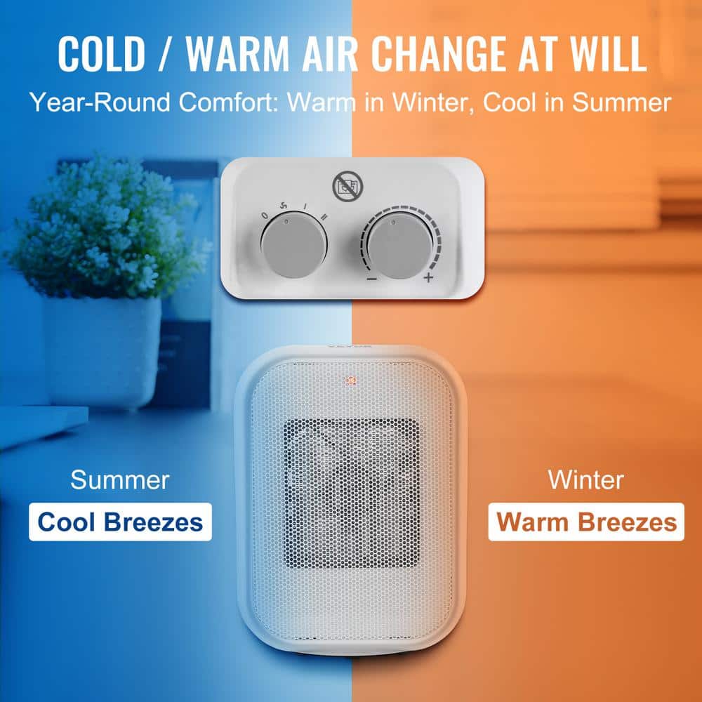 Compact White Ceramic Electric Space Heater with Thermostat