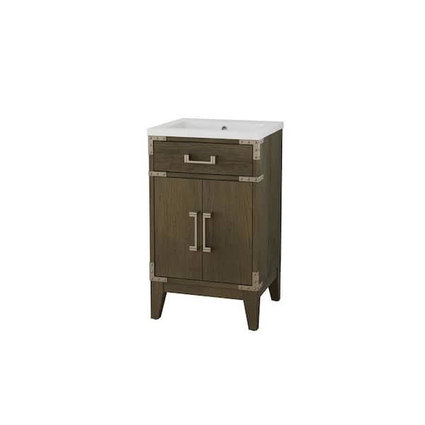 Solid Wood 20 in. Single Sink Freestanding Grey Oak Bath Vanity with White Resin Top (Assembled)