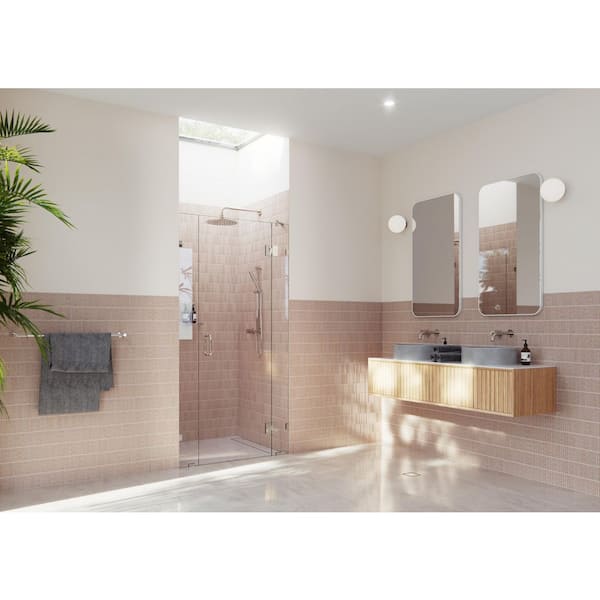 Glass Warehouse Stellar 42.75 in. W x 78 in. H Glass Hinged Pivot Frameless 3-Panel Inline Shower Door in Polished Nickel