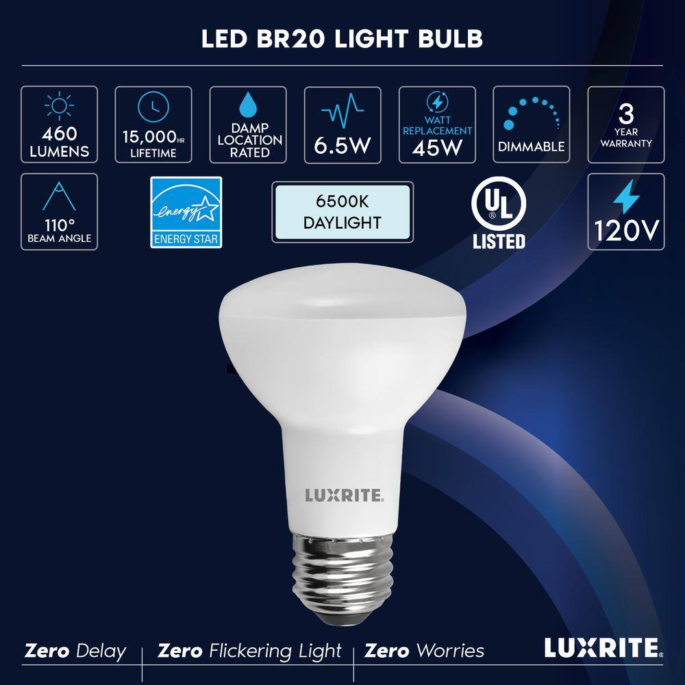Luxrite 45W Equivalent White Dimmable LED Flood Light Bulbs