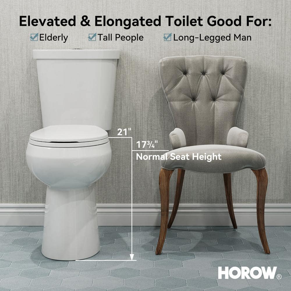 White Vitreous China 21" Tall Round Dual Flush Toilet