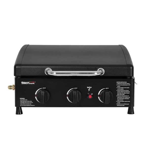 Portable 3-Burner Propane Griddle Grill with Hood Hood Handle, Removable Grease Cup, Stainless Steel Burners, Black