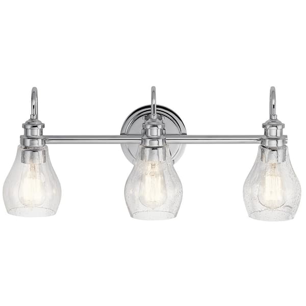 Greenbrier 23.75 in. 3-Light Chrome Transitional Bathroom Vanity Light with Seeded Glass Shade