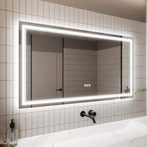 55 in. W x 30 in. H Rectangular Frameless Anti-Fog Backlit Front Lighted Wall LED Bathroom Vanity Mirror, Tempered Glass