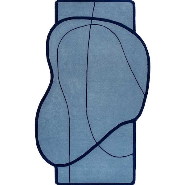 Mosaic Coastal Geometric Border Handwoven Wool Light Blue/Navy 6 ft. x 9 ft. Area Rug